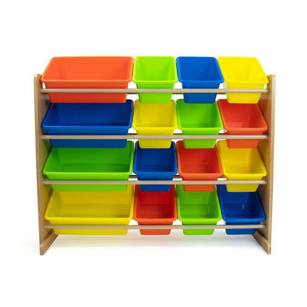 kids storage shelf with bins