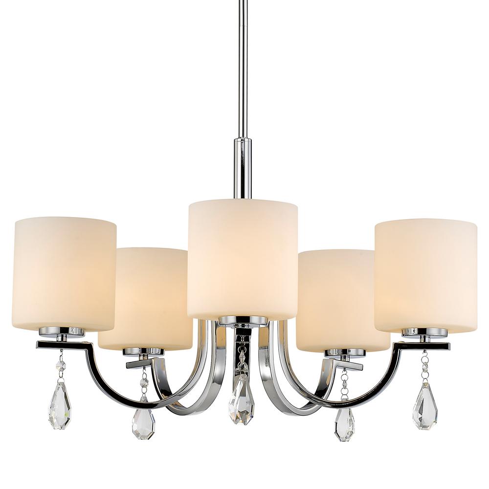 Cage Silver Chandeliers Lighting The Home Depot Evette 5 Light Chrome Chandelier With Opal Glass Shade