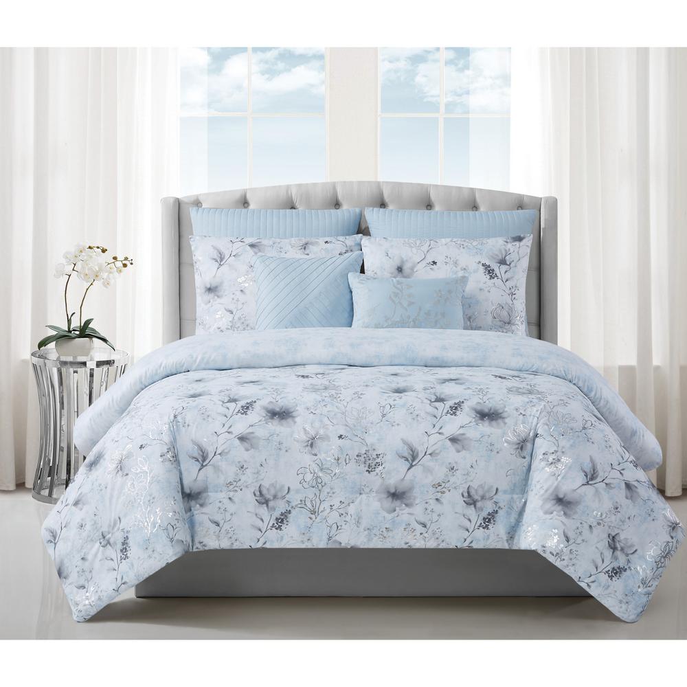 Style 212 Ava 7 Piece Light Blue Polyester King Comforter Set