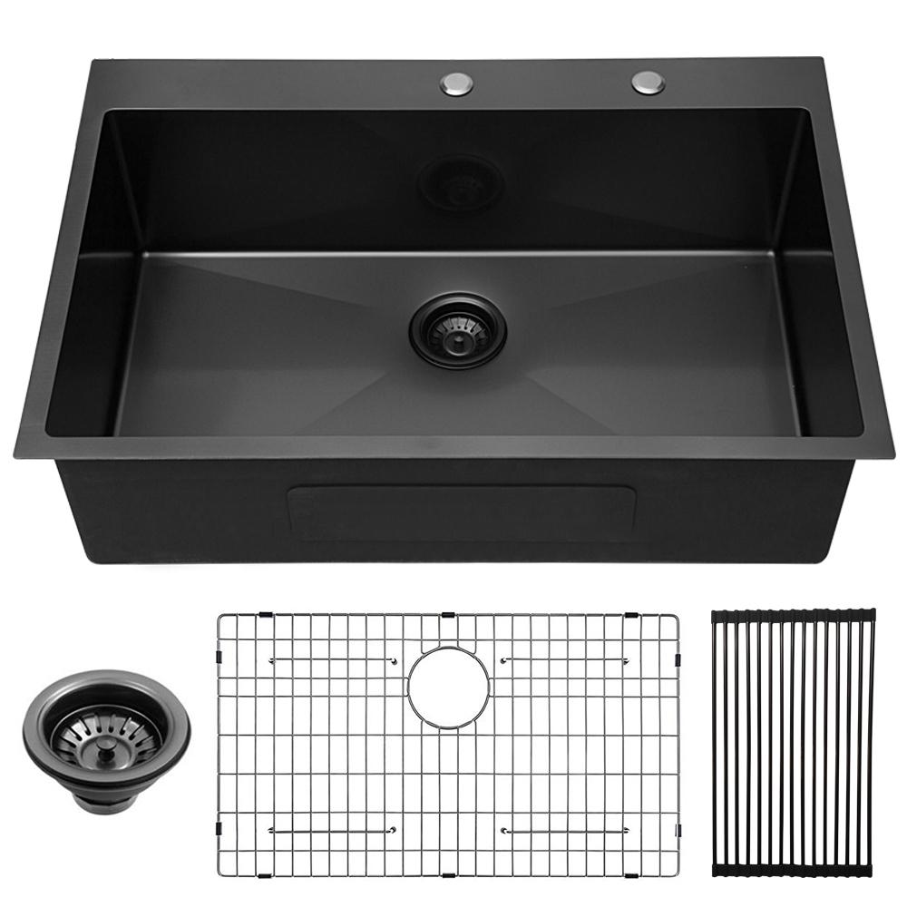 Boyel Living 33 in. Stainless Steel Single Bowl Drop in Kitchen Sink in Black Stainless Steel Sink Drop In