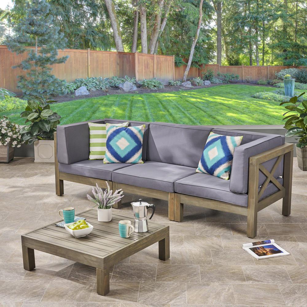 Hadlee Gray 4 Piece Wood Outdoor Sofa Set With Dark Cushions