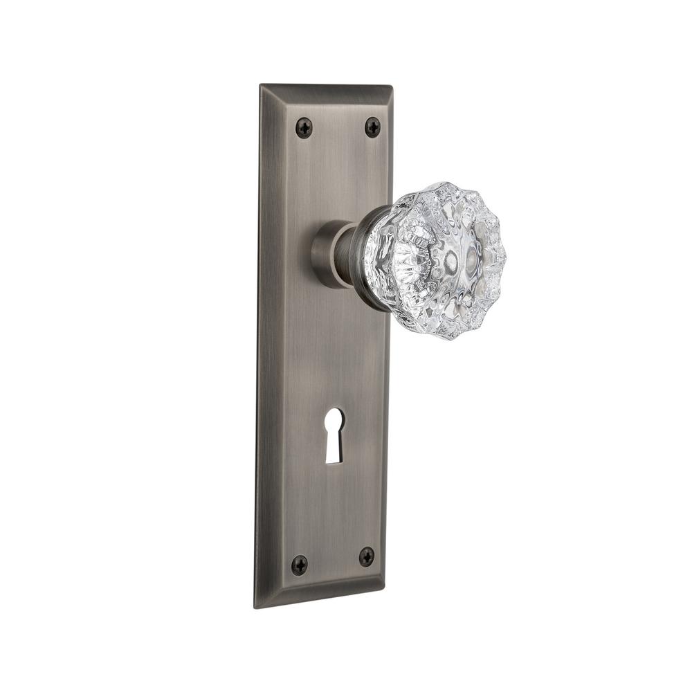 Nostalgic Warehouse New York Plate Interior Mortise Crystal Glass Door Knob In Antique Pewter