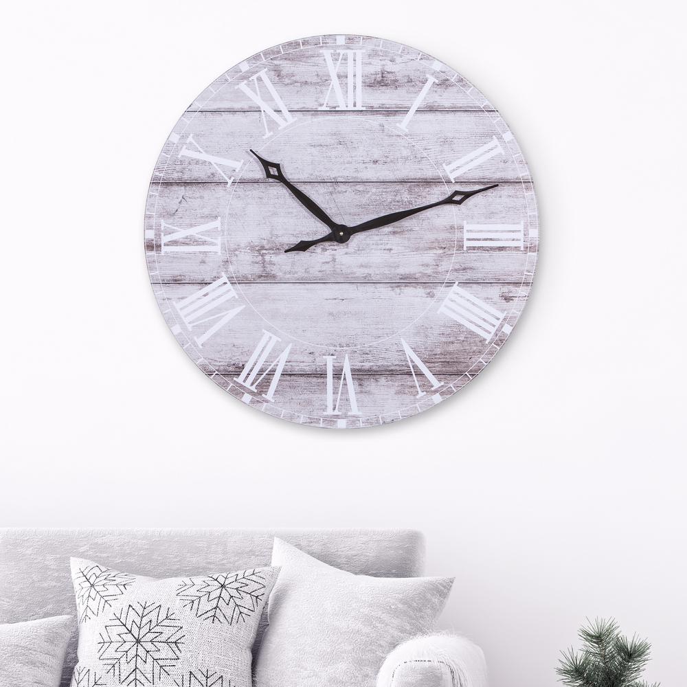 Pinnacle Rustic White Wash Wood Plank Wall Clock18016038 The Home Depot