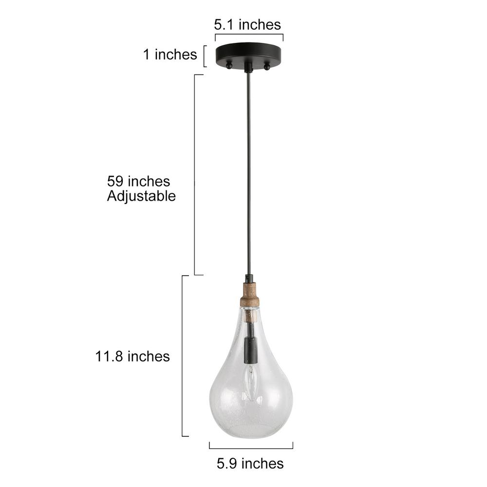 Lnc Modern Farmhouse Pendant 1 Light Rustic Coastal With Vintage Wood Base And Water Drop Seeded Glass Shade A03545 The Home Depot - Glass Drop Pendant Light