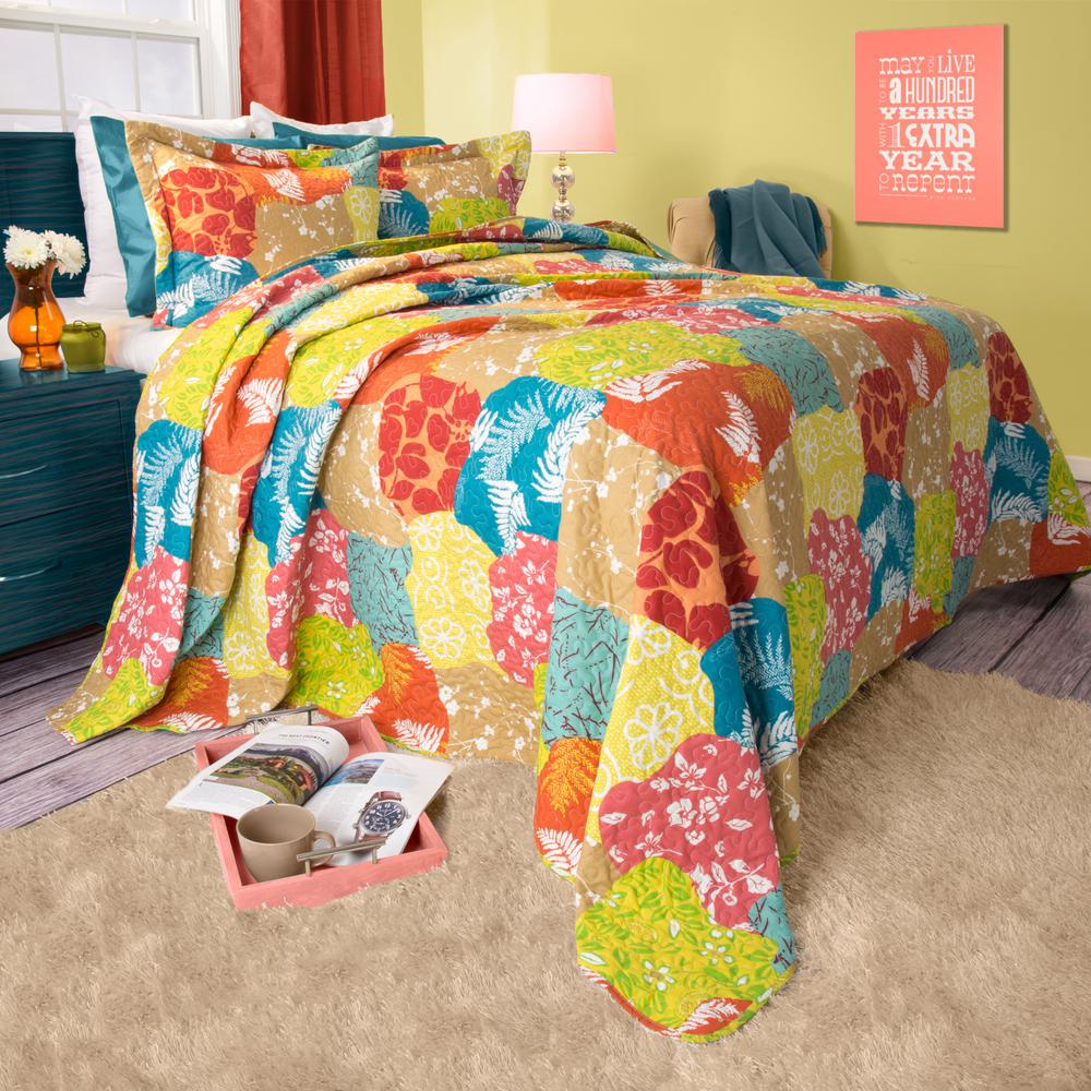 Lavish Home Regan Yellow Polyester King Quilt6610040K The Home Depot