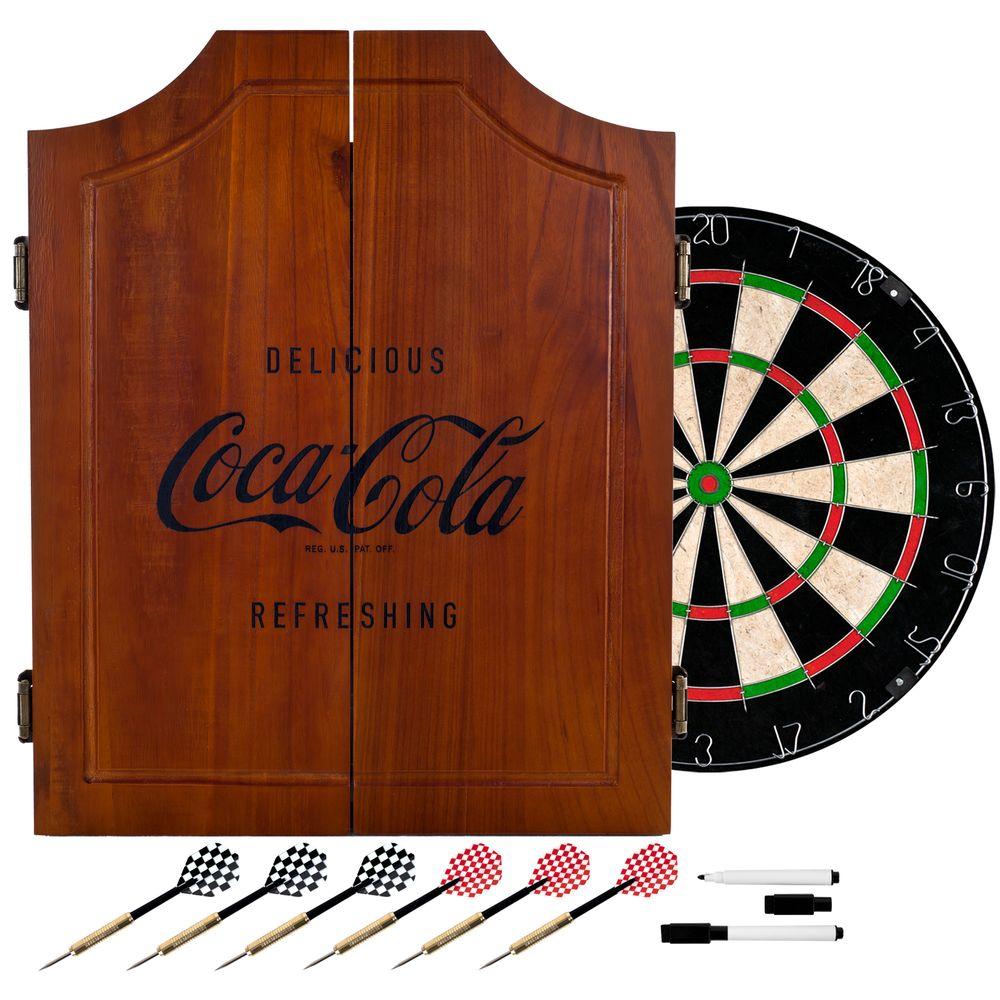 Trademark Coca Cola Wood Finish Dart Cabinet Set Coke 7000 V3 E