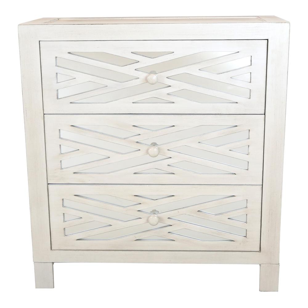 River Of Goods Trellis White Mirrored 3 Drawer Chest 19701 The