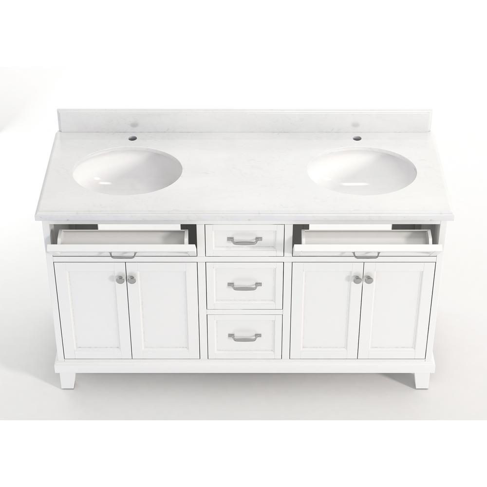 Kenston 60 In White Artificial Marble Vanity Top With Double White Artificial Marble Vanity Top