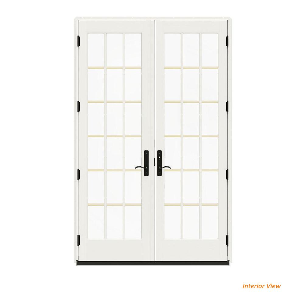 Jeld Wen 60 In X 96 W 4500 Chestnut Bronze Clad Wood 18 Lite W 4500 Chestnut Bronze Clad Wood 18 Lite Inswing French Patio Door White Paint Interior