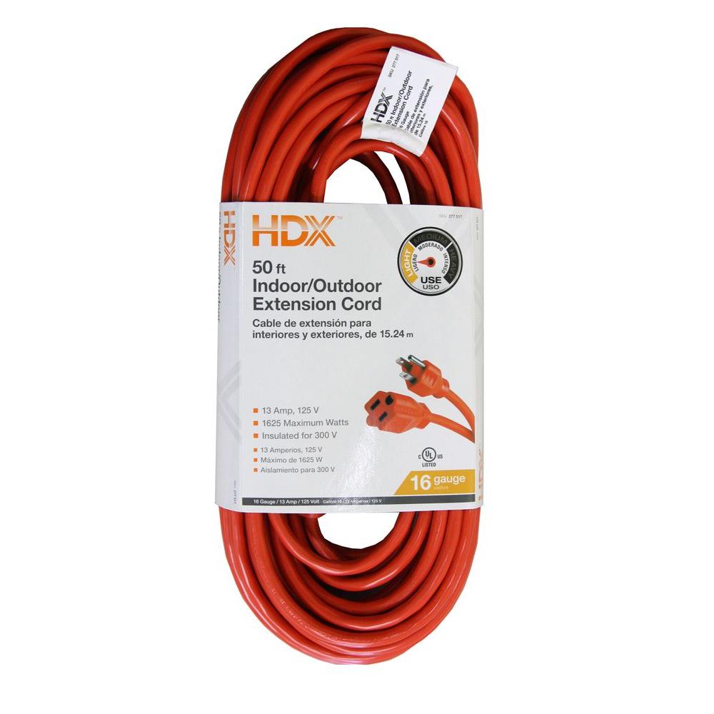 Hdx 50 Ft 16 3 Light Duty Indoor Outdoor Extension Cord Hd 277 517 The Home Depot