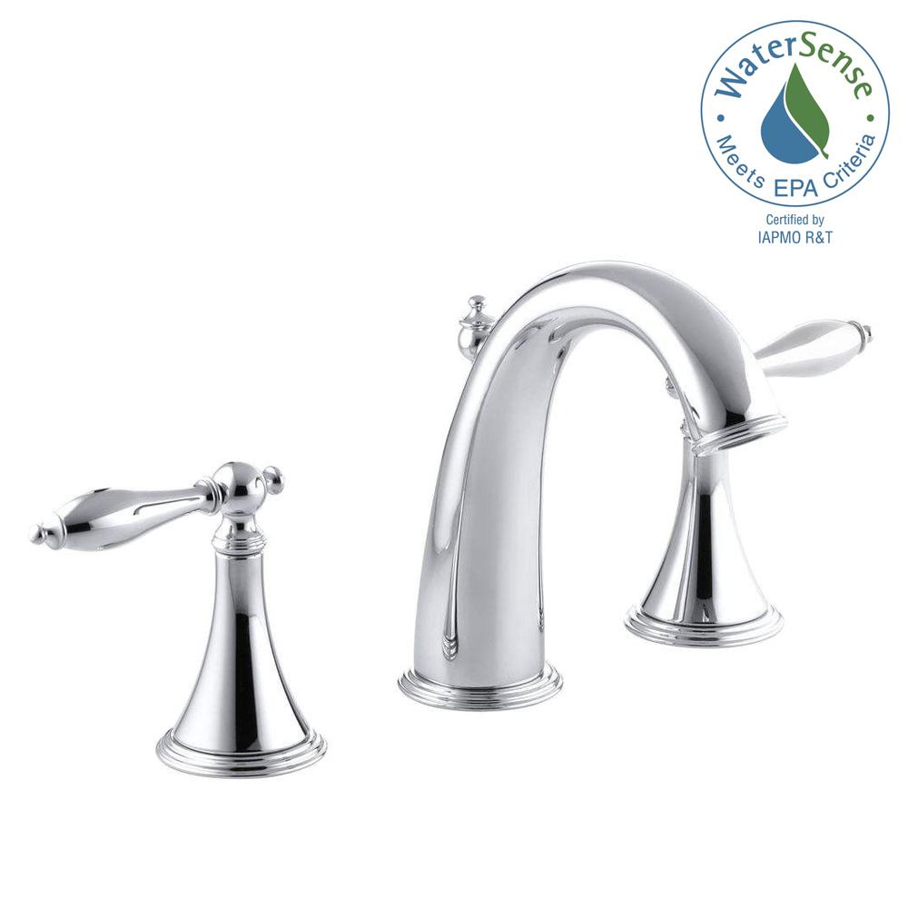 finial traditional 8 in. widespread 2-handle high-arc bathroom faucet in  polished chrome with lever handles