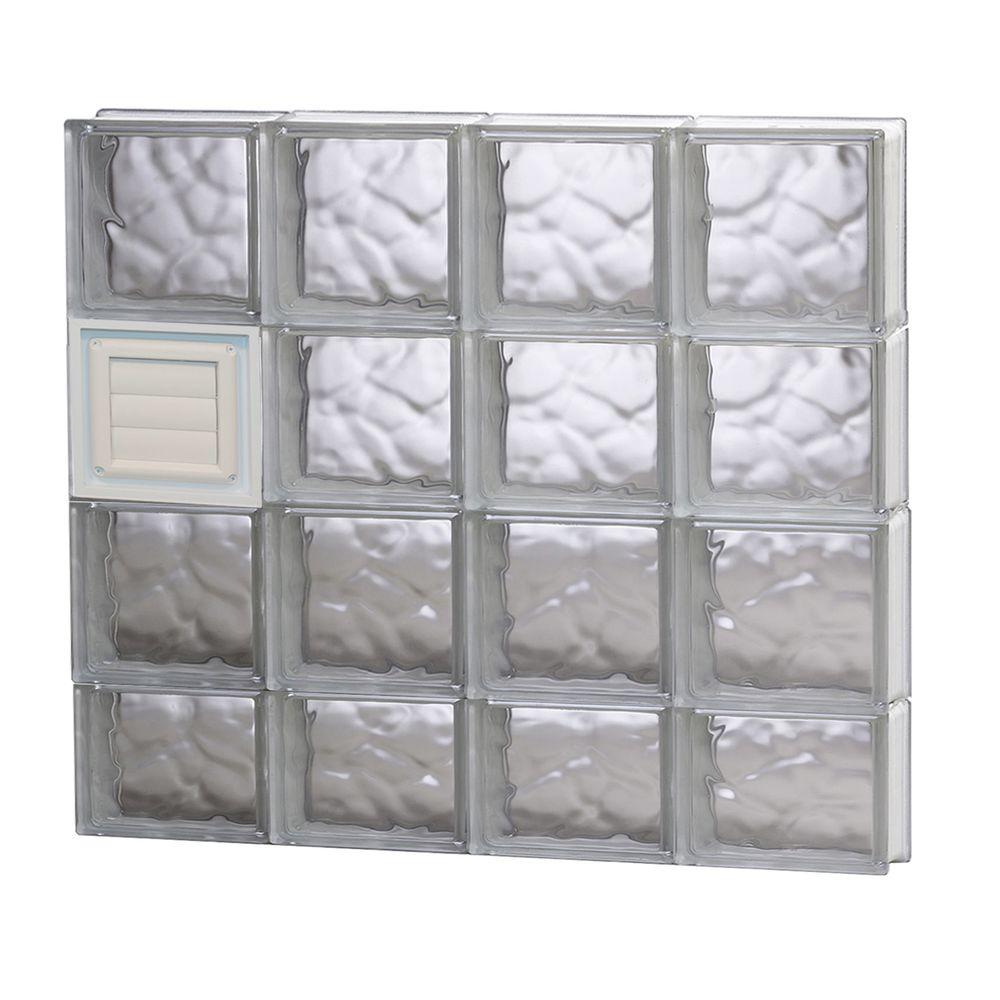 Clearly Secure 31 in. x 29 in. x 3.125 in. Frameless Wave Pattern Glass Block Window with Dryer