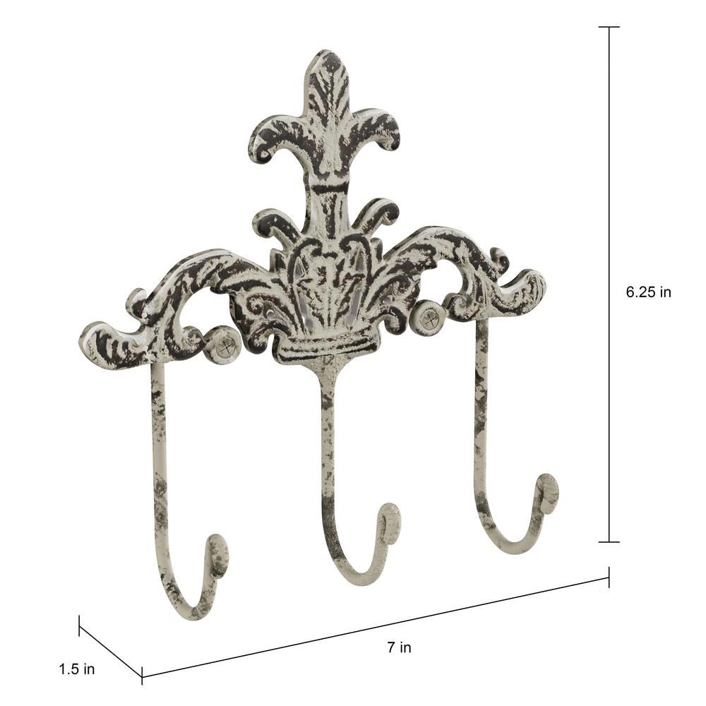 Set of 3 Hats and More Jewelry Lavish Home Decorative Hooks-3 Cast Iron Shabby Chic Rustic Fleur De Lis Wall Mount Hooks for Coats
