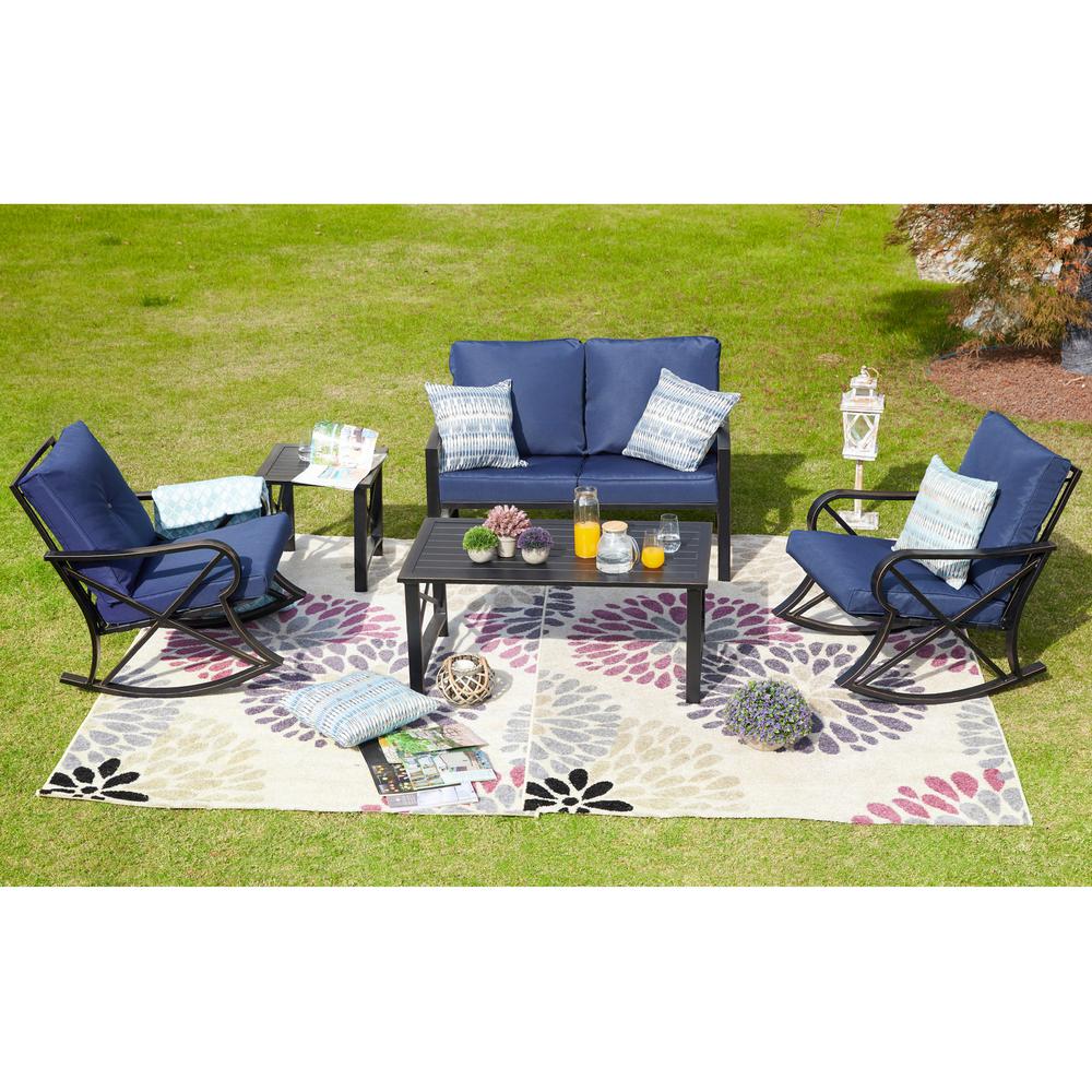 Patio Festival 5 Piece Metal Patio Conversation Set With Blue