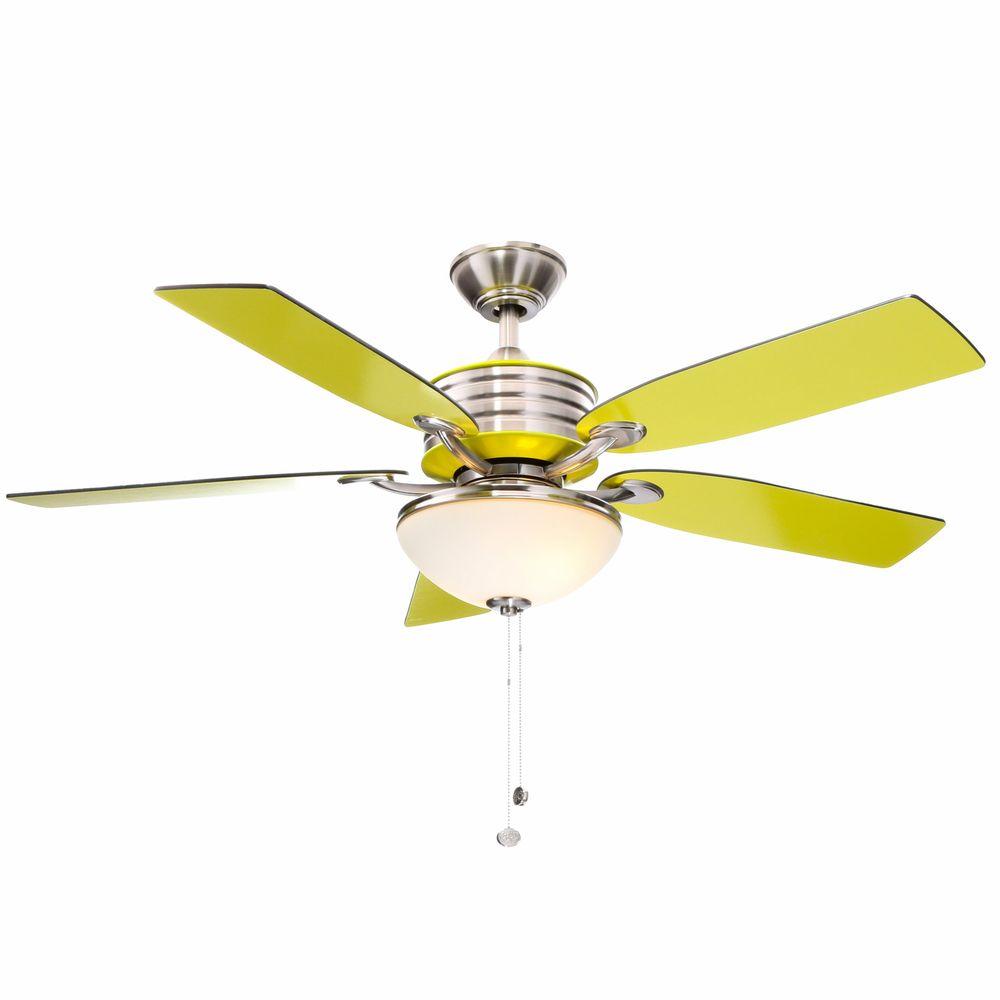 Green Ceiling Fans Lighting The Home Indoor Brushed Nickel Ceiling Fan With Green Accents And Light Kit