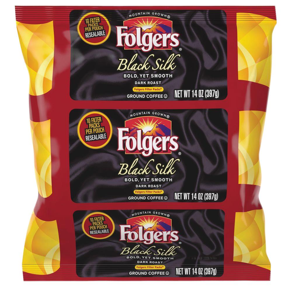 Folgers 14 Oz Black Silk Ground Coffee Filter Pack Caffeinated Dark Bold Folgers 14 Oz Black Silk Ground Coffee Filter Pack Caffeinated Dark Bold