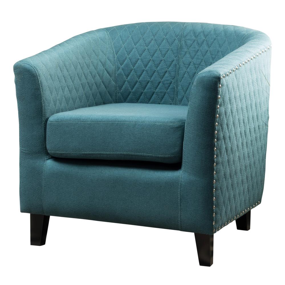 Noble House Mia Quilted Dark Teal Fabric Club Chair With Stud Accents   Dark Teal Dark Brown Noble House Accent Chairs 299739 64 600 