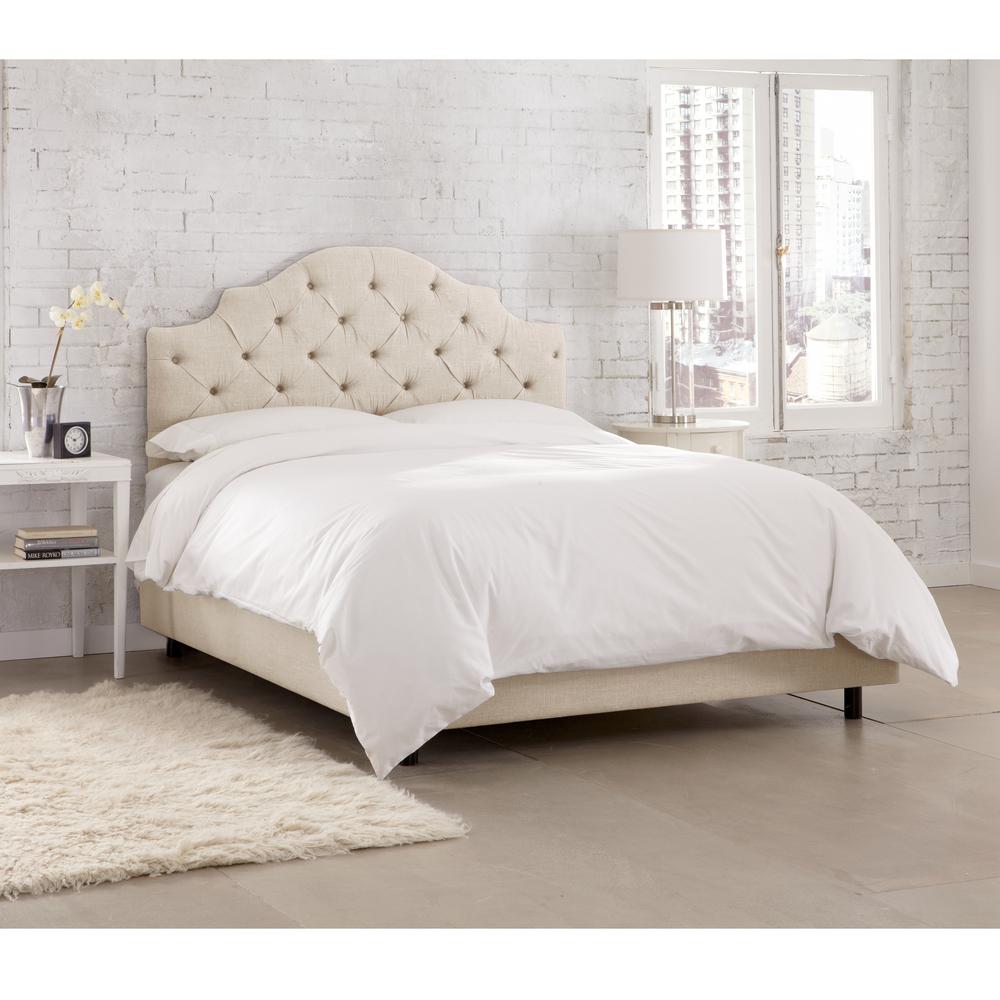 Linen Talc California King Tufted Notched Bed