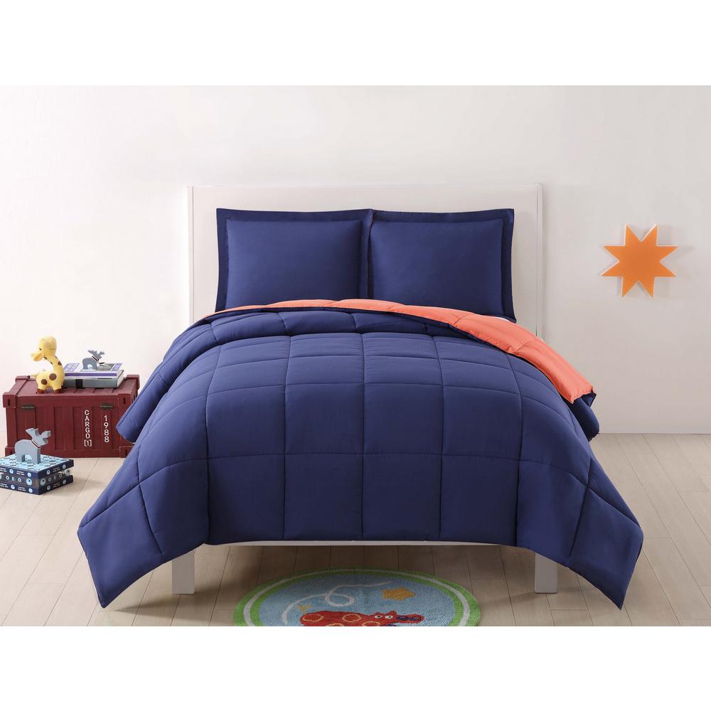 Anytime Solid Navy And Orange Reversible Full Queen Comforter Set 3 Anytime Solid Navy And Orange Reversible Full Queen Comforter Set 3 Piece