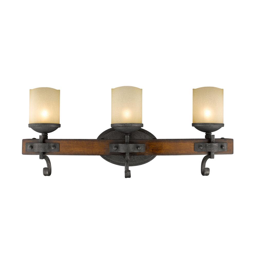 Golden Lighting Madera 3 Light Black Iron With Toscano Glass Bath Madera 3 Light Black Iron With Toscano Glass Bath Vanity