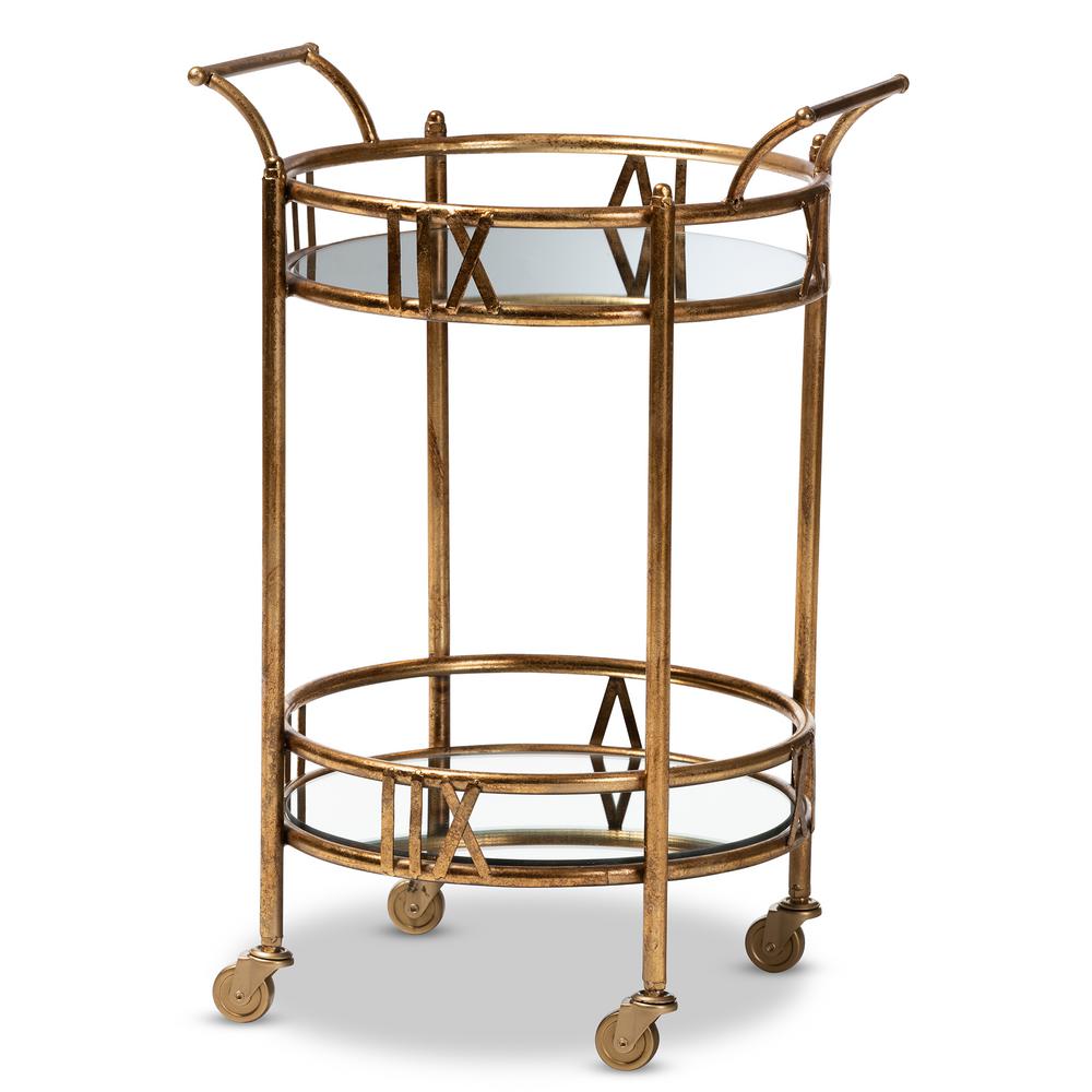 HomeSullivan Grove Place Distressed Cocoa Bar Cart with Wine Glass