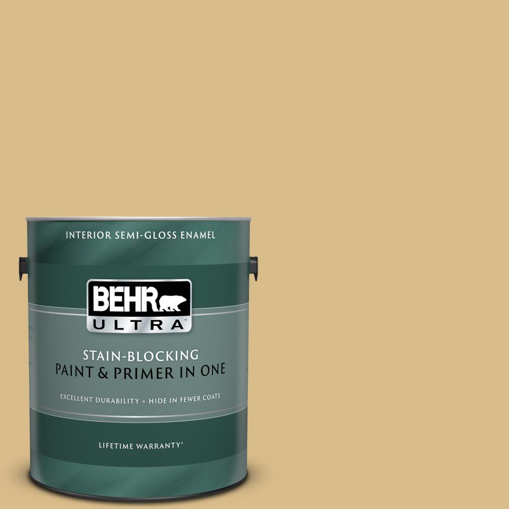 BEHR ULTRA 1 gal. #MQ2-18 Honey Tea Semi-Gloss Enamel Interior Paint ...