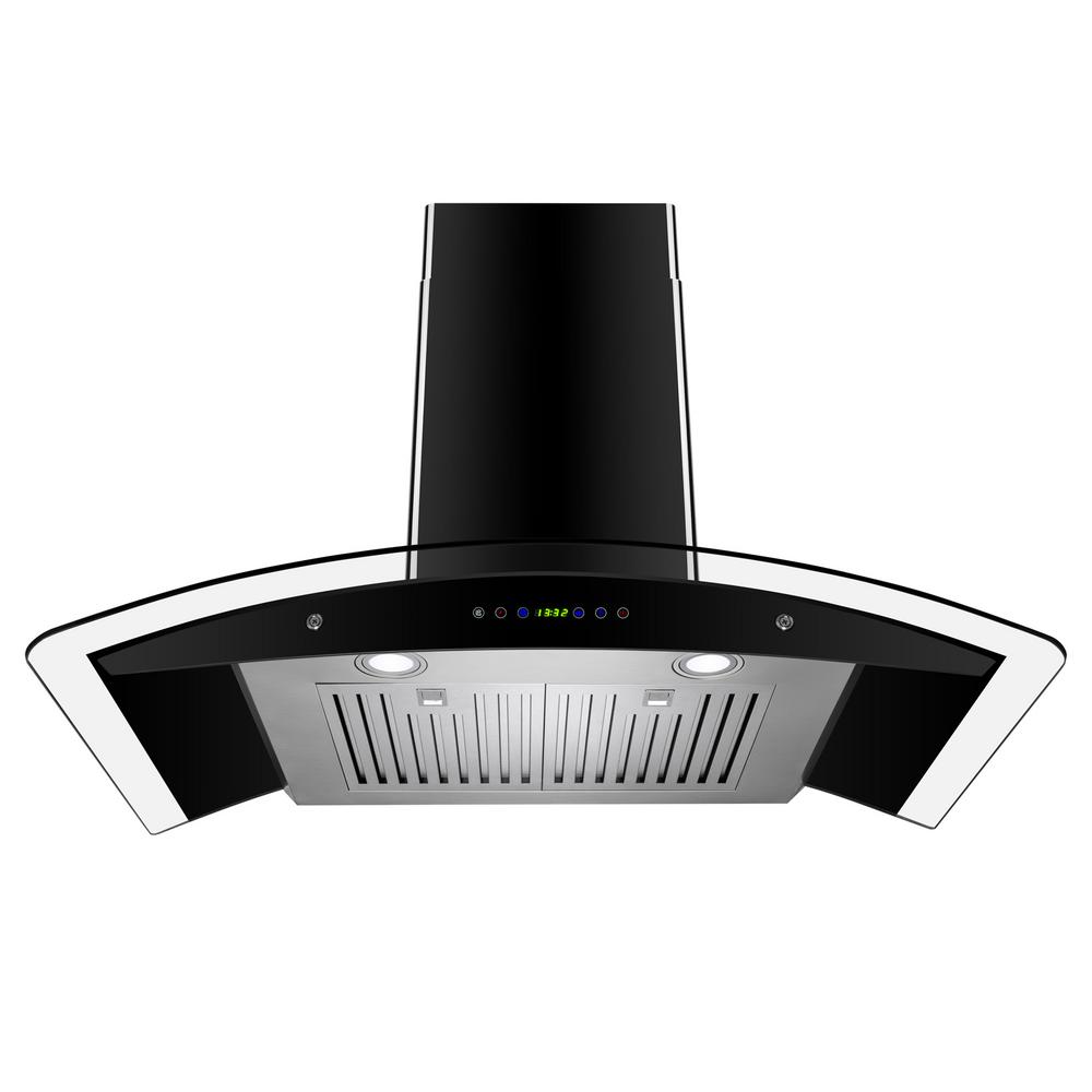 AKDY 36 in. Convertible Wall Mount Range Hood in Black with Tempered