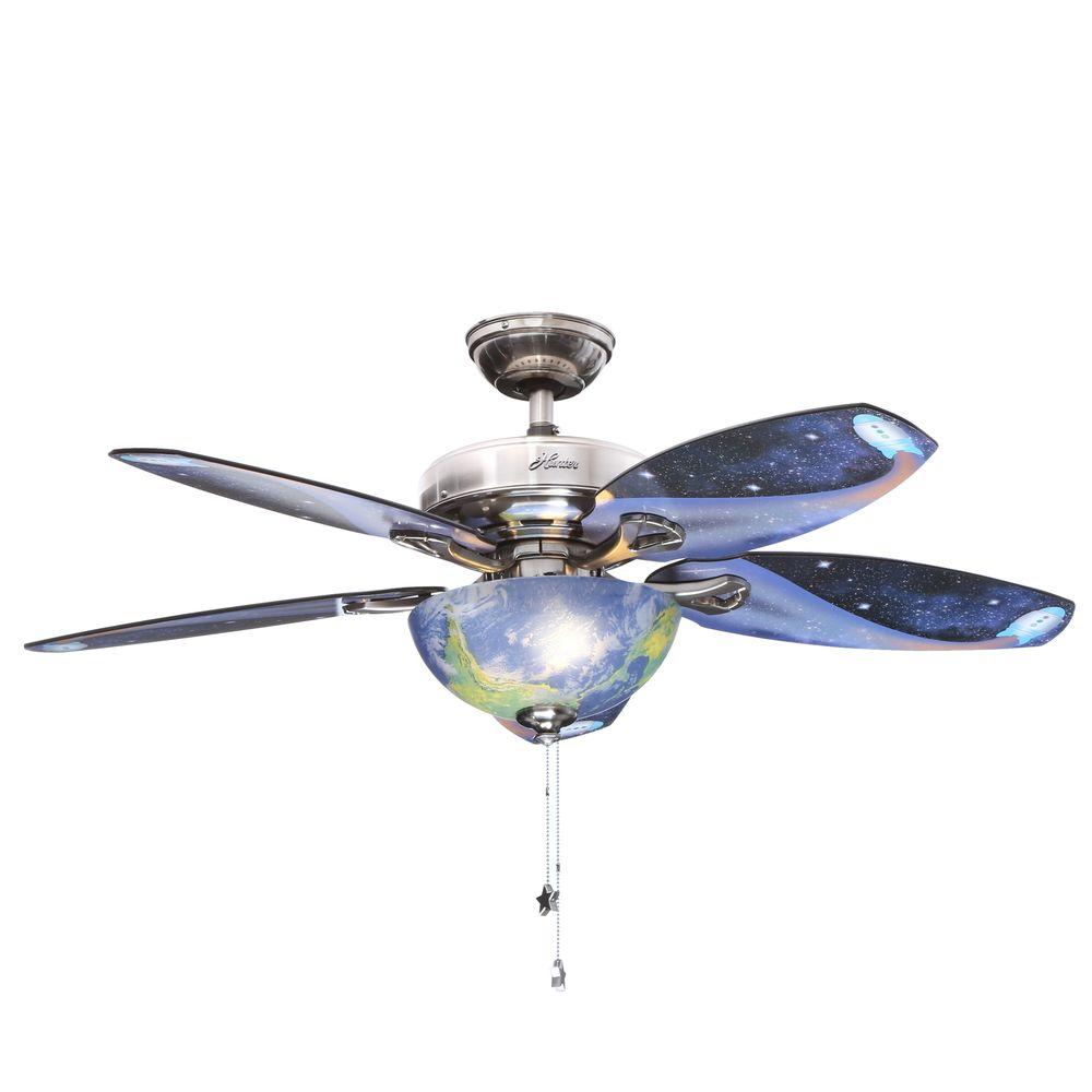 Hunter Discovery 48 In Indoor Brushed Nickel Ceiling Fan With Light Kit Bundled With Handheld Remote Control