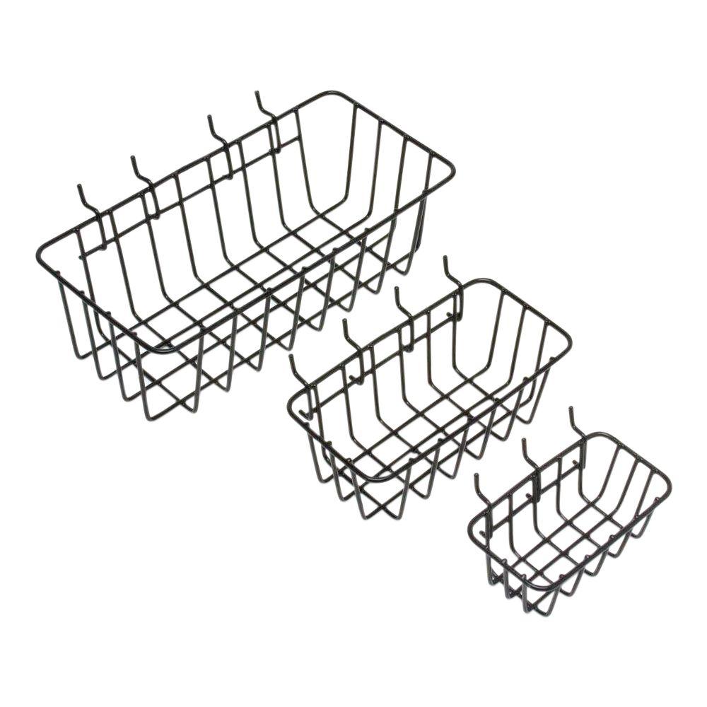 2 Pack Pegboard Baskets Steel Wire Mesh Garage Wall Storage Bins Black Finish