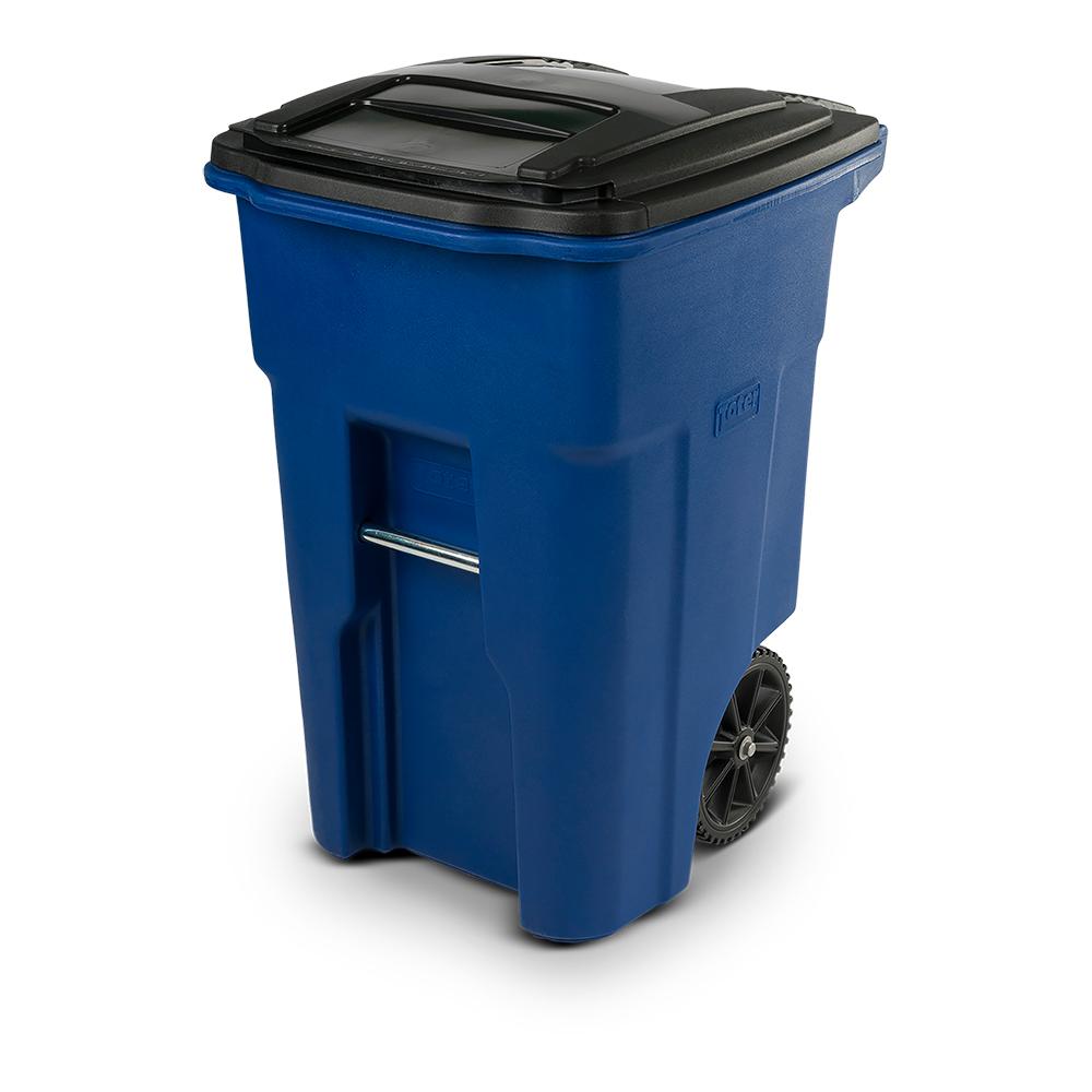 Toter 48 Gal. Blue Trash Can with Wheels and Attached Lid ...