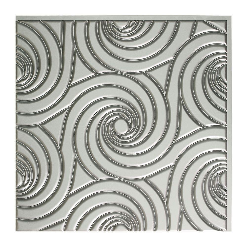 Fasade Typhoon 2 Ft X 2 Ft Vinyl Glue Up Ceiling Tile In Argent Silver