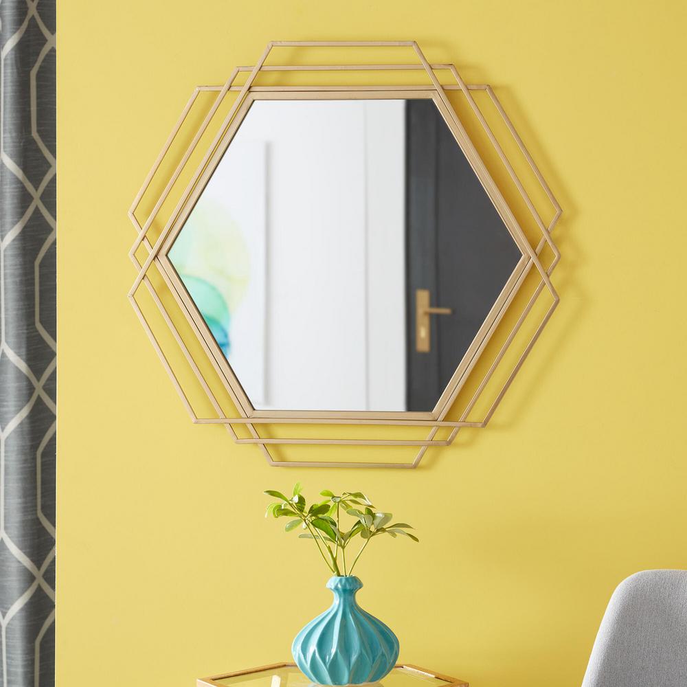 Stylewell Medium Hexagonal Gold Modern Accent Mirror 26 In H X 27 In W 18mj2374 The Home Depot