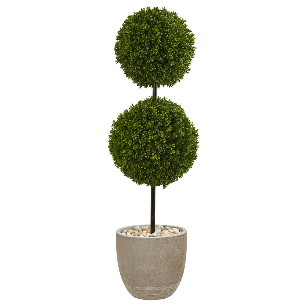 4 Ft High Indoor Outdoor Boxwood Double Ball Topiary Artificial Tree In Oval Planter