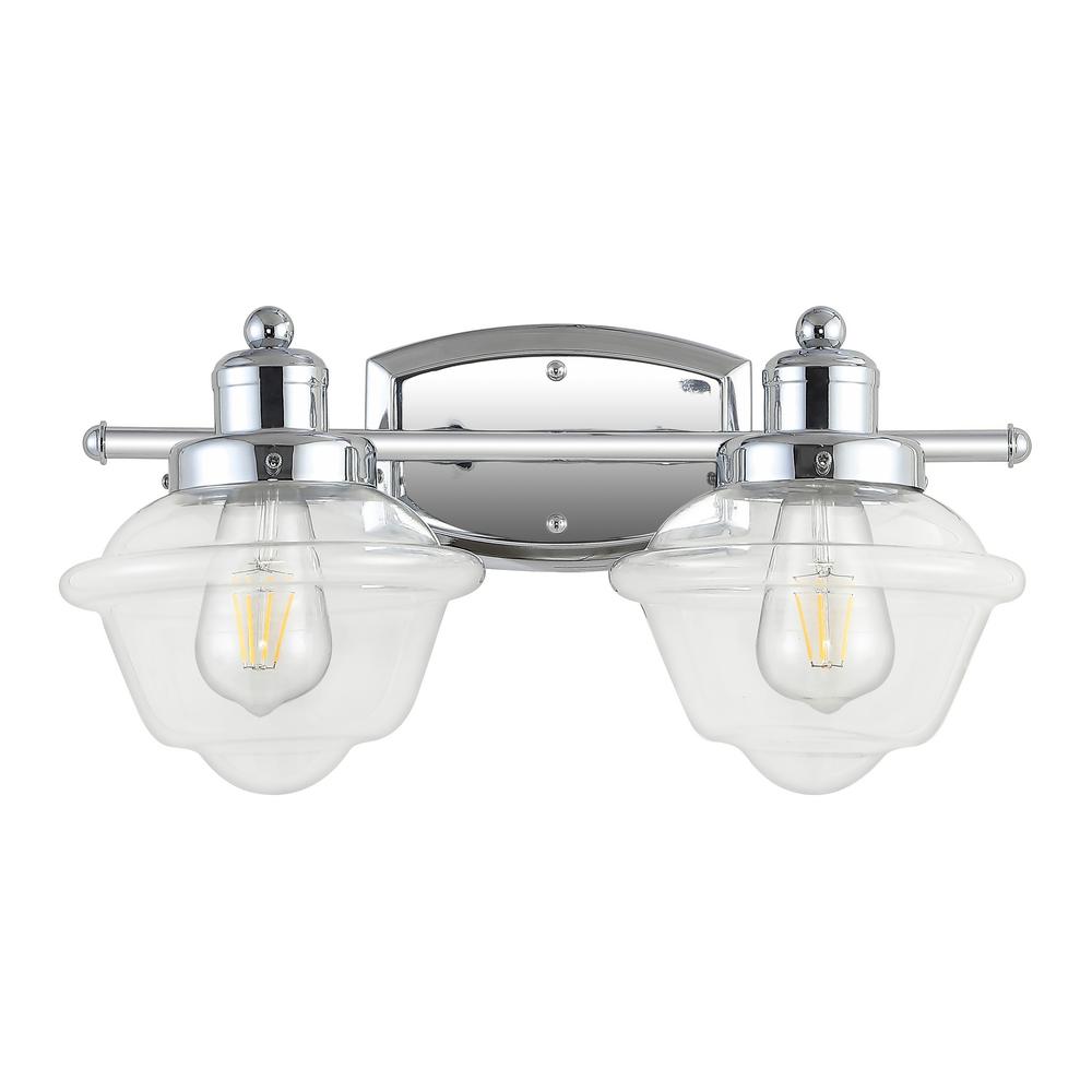 Jonathan Y Orleans 16 75 In 2 Light Chrome Iron Glass Schoolhouse Led Vanity Light Jyl3531a The Home Depot