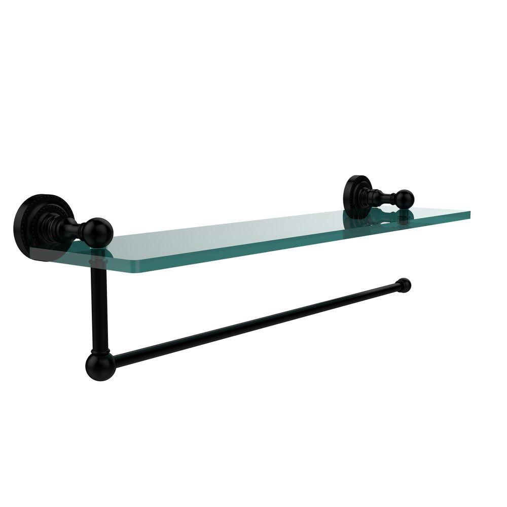 Allied Brass Dottingham 22 in. L x 5 in. H x 5 in. W Paper Towel Holder with Clear Glass Shelf in Matte Black