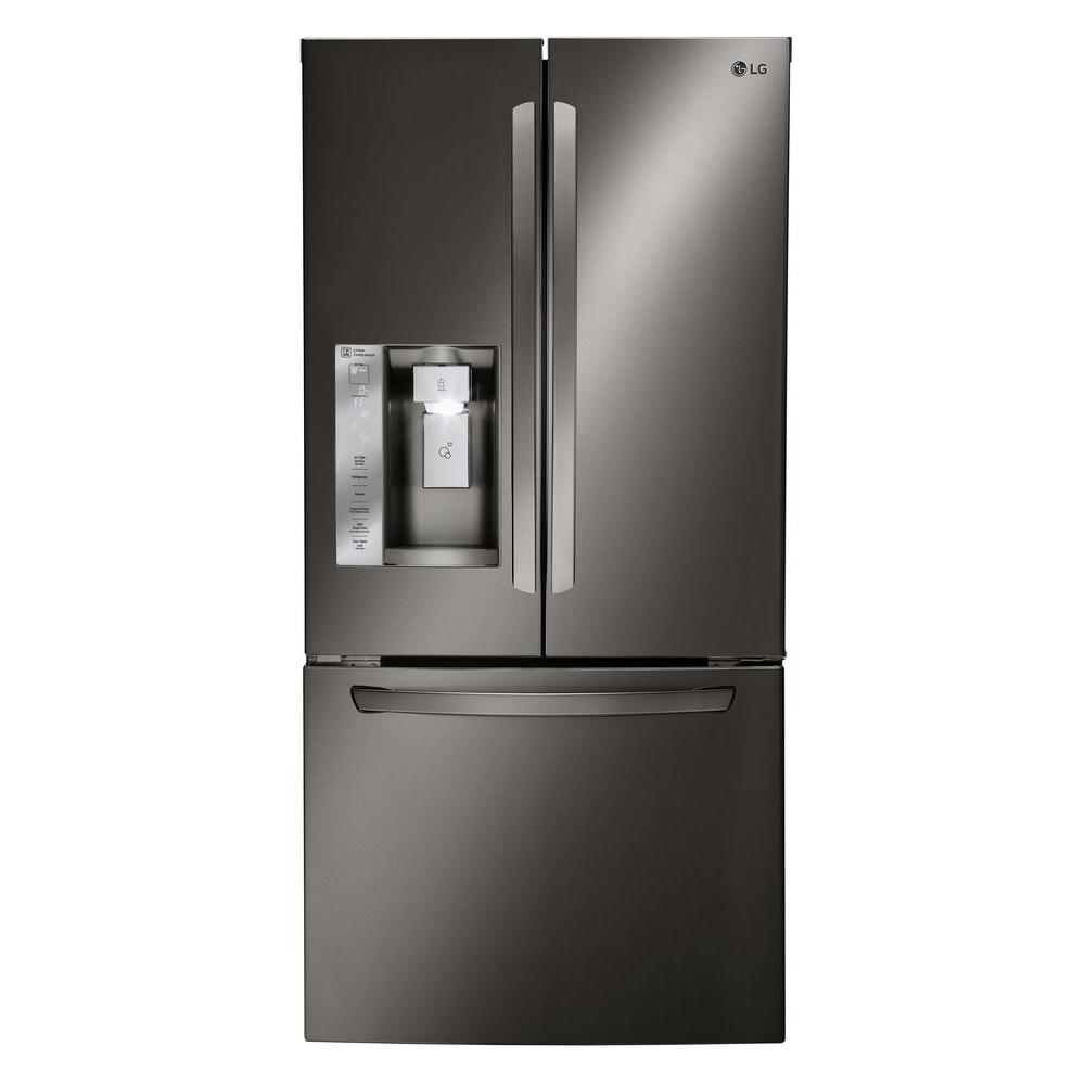 Hidden Hinge Black Stainless Steel Self Closing Door French French Door Refrigerator In Black Stainless Steel