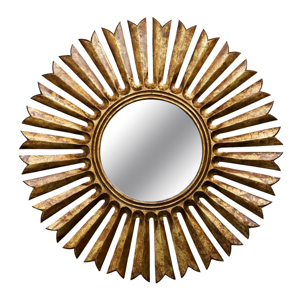 Kenroy Home Sunray Round Sunburst Antique Gold Wall Mirror 60436 Sunray Round Sunburst Antique Gold