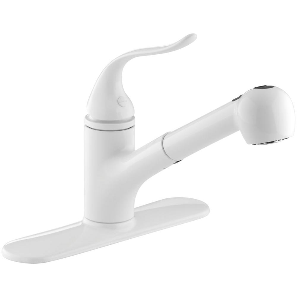 KOHLER Coralais Single Handle Pull Out Sprayer Kitchen Faucet With   White Kohler Pull Out Faucets K 15160 0 64 1000 