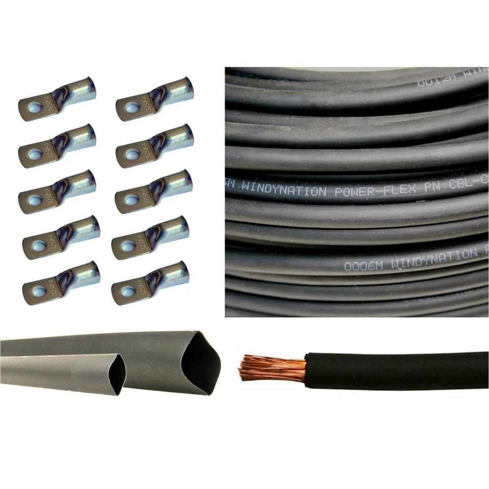 2//0 AWG Gauge Copper Lugs w// RED /& BLACK Heat Shrink Ring Terminals 10