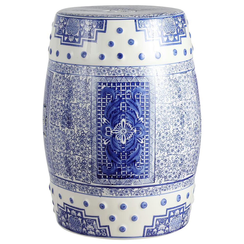 Jonathan Y 17 8 In Blue White Chinoiserie Acanthus Ceramic Drum Garden Stool Tbl1003a The Home Depot