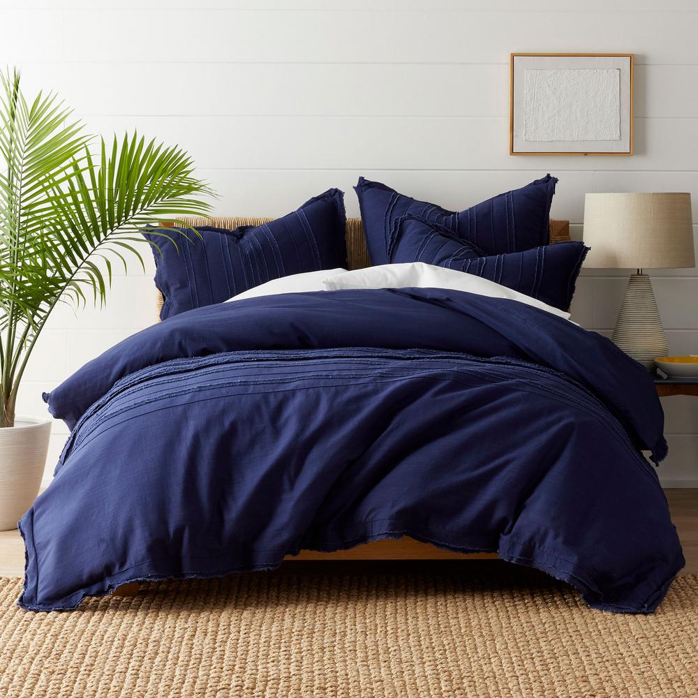 The Company Store Beachcomber Navy Striped Cotton Queen Duvet