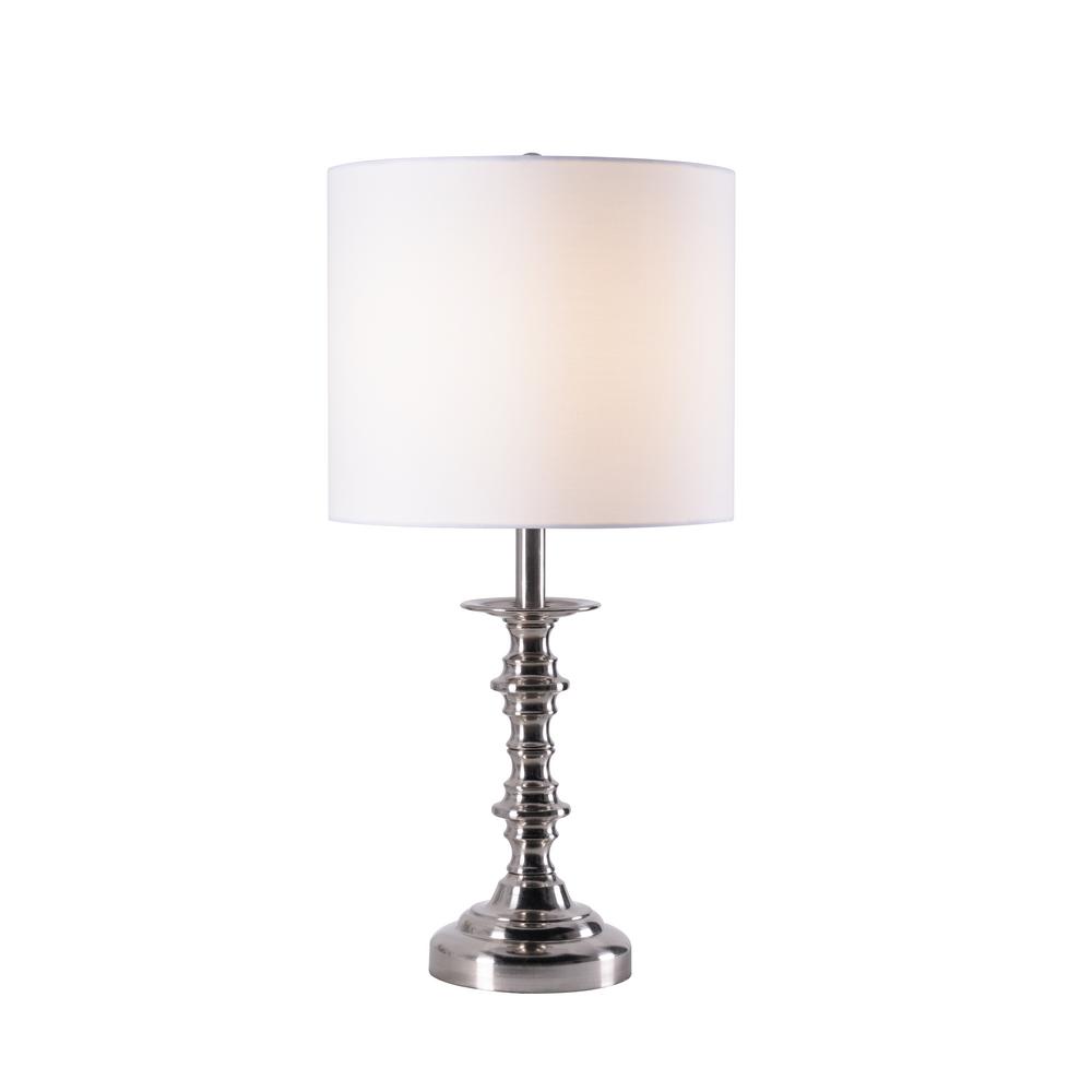 Kenroy Home Mccormack 19 In Brushed Steel Table Lamp With White Brushed Steel Table Lamp With White Drum Shade