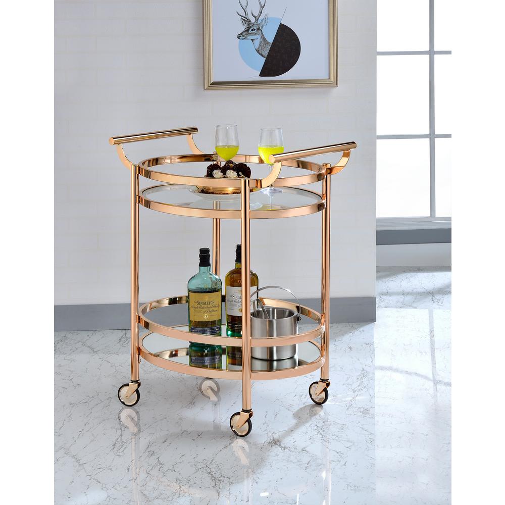 Acme Lakelyn Clear Glass And Rose Gold Serving Cart 98192 The Home Depot