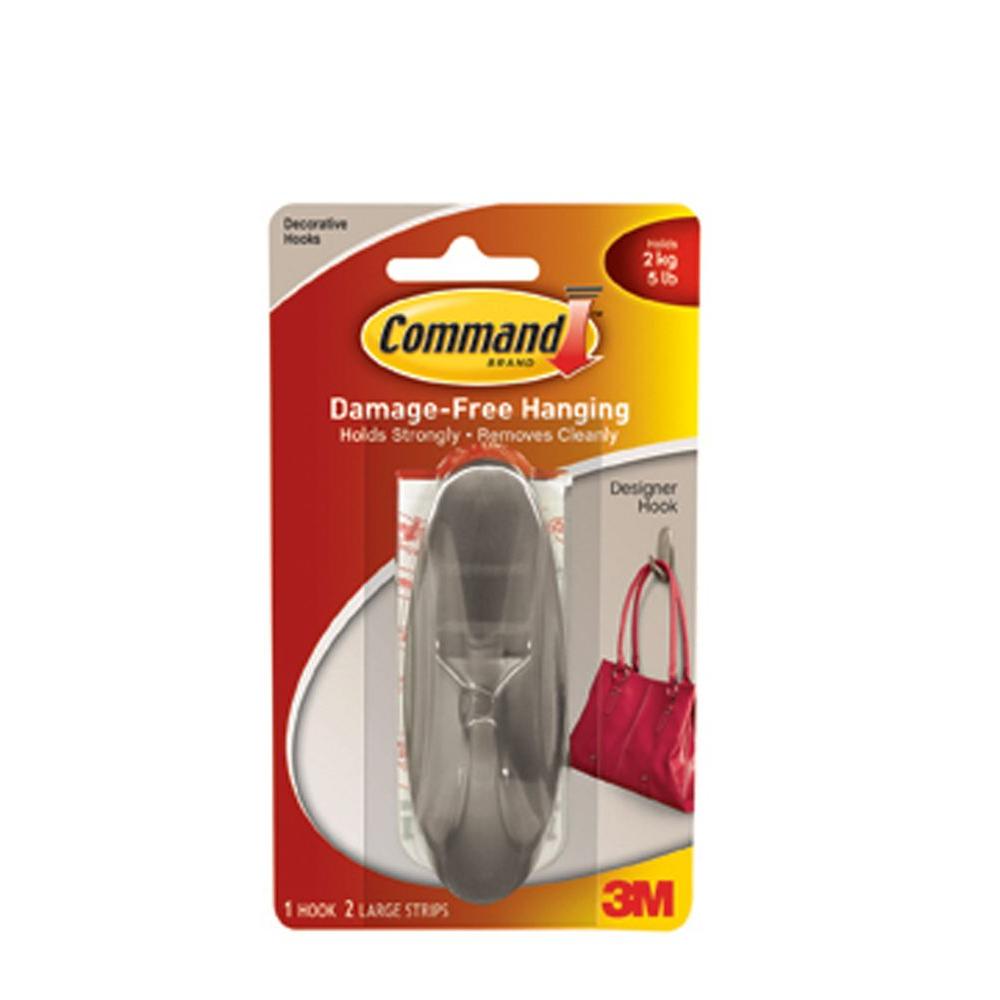 Command Large Brushed Nickel Designer Hook (3Piece per Pack)17083BN