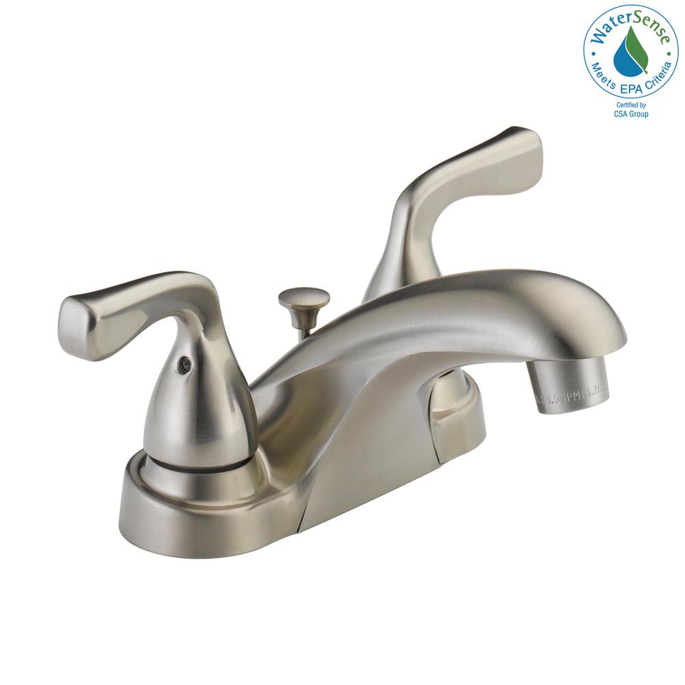 Delta Foundations 4 In. Centerset 2-Handle Bathroom Faucet In Brushed ...