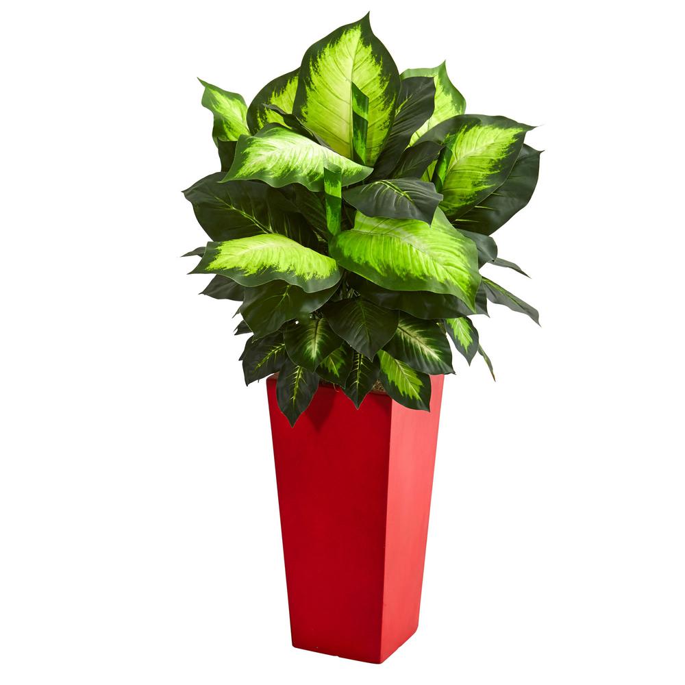 Nearly Natural Indoor Golden Dieffenbachia Artificial Plant in Red