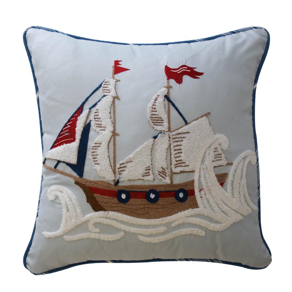 Waverly Ride The Waves Aqua Striped Polyester 15 In X 15 In