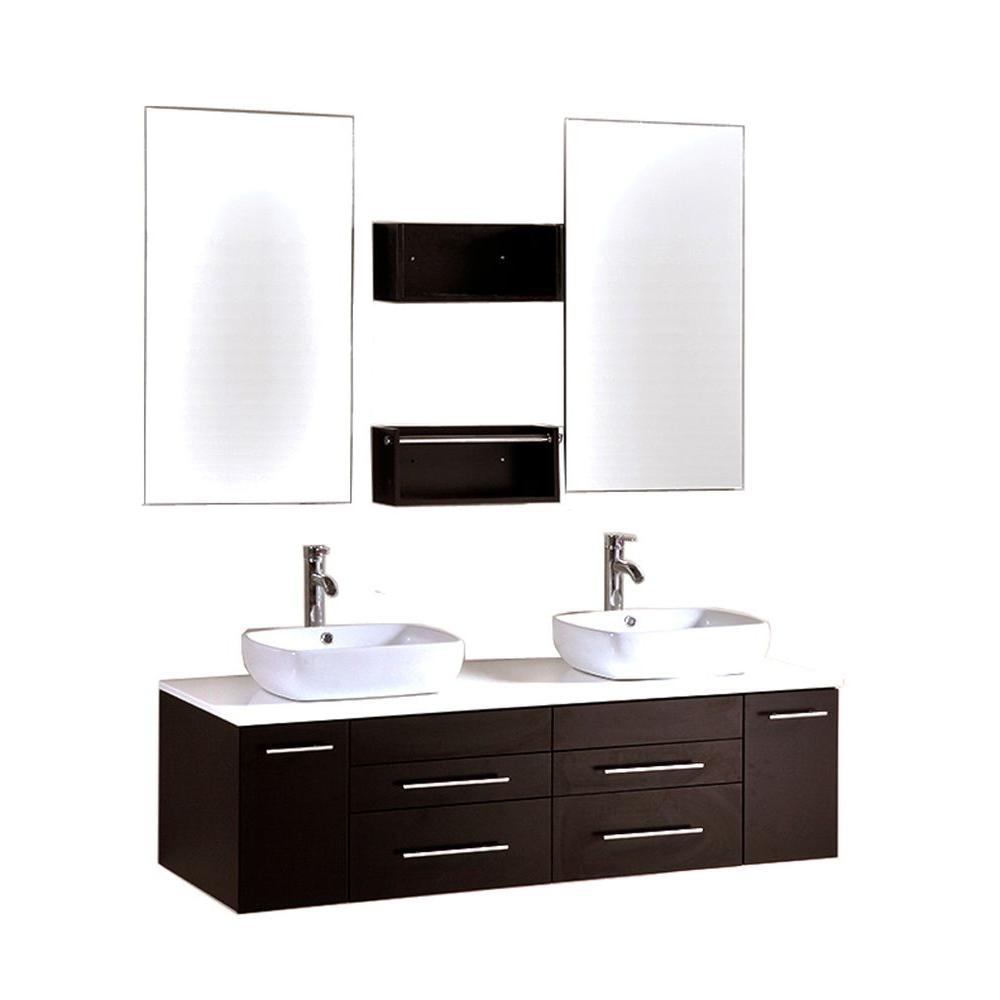 Kokols Oriel 60 in. Double Vanity in Espresso with Stone Vanity Top in