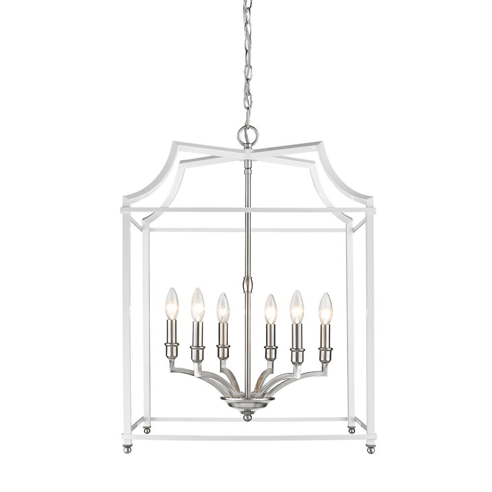 Golden Lighting Leighton 6 Light Pewter And White Pendant Golden Lighting Leighton 6 Light Pewter