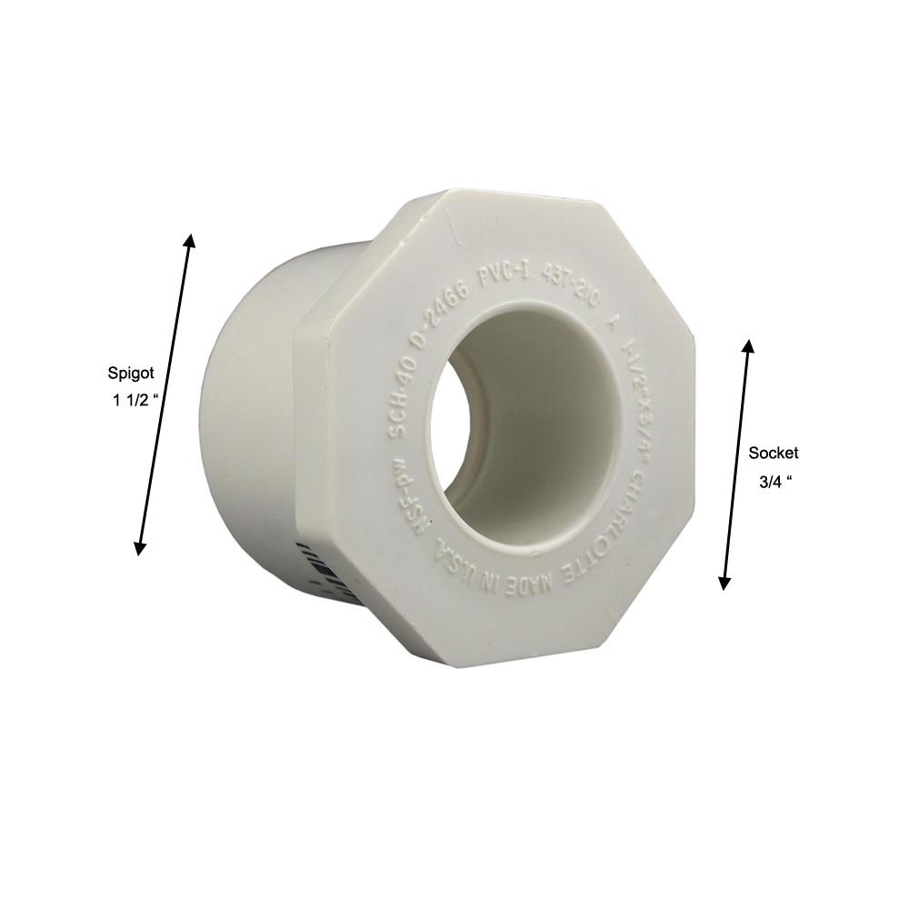 Charlotte Pipe 1 1 2 In X 3 4 In Pvc Sch 40 Reducer Bushing Pvchd The Home Depot